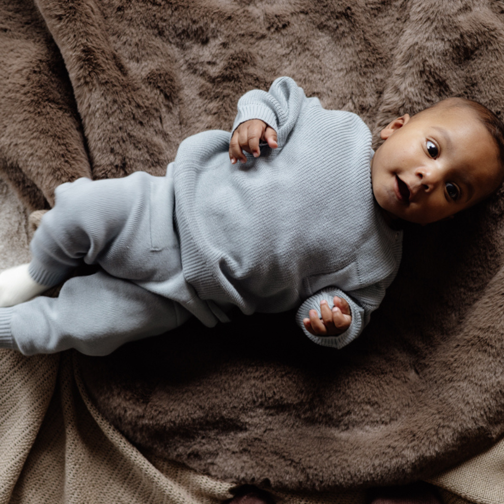 Gebreid broekje Lorenzo - Biologisch katoen - Blauwgrijs - Levv baby