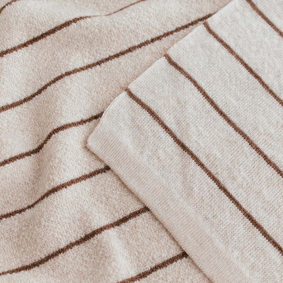 Deken Harry - Merino wol - Cream/mocha - Hvid close up