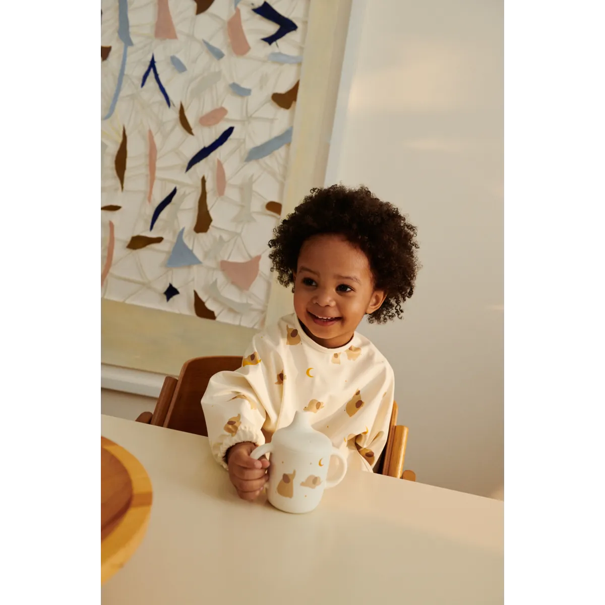 Slabbetje lange mouw Merle - Gerecyceld polyester - Elephant/creme - Liewood baby