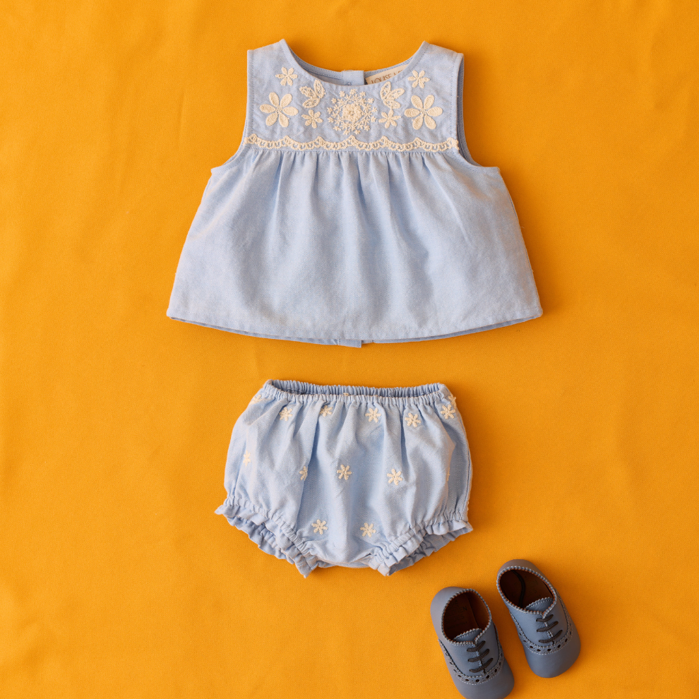 Luierbroekje - Bloomer Maud - Biologisch katoen - Oxford Blue/blauw - Louise Misha setje zomer