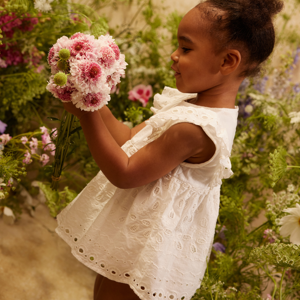 Romper jurkje Lenali - Biologisch katoen - Off White/Wit - Louise Misha kind 3