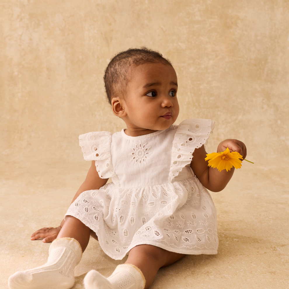 Romper jurkje Lenali - Biologisch katoen - Off White/Wit - Louise Misha kind 2