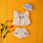 Baby set Perlane - Top & bloomer - Biologisch katoen - Cream Cruise Checks - Louise Misha foto