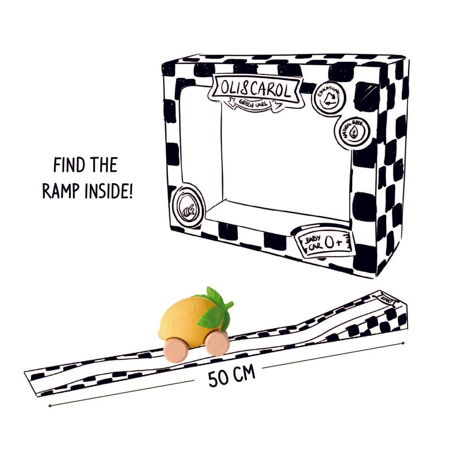 Speelgoedauto Lou the Lemon met garage & racebaan - 0+ jaar - Natuurrubber & FSC-hout - Oli & Carol - productfoto - afbeelding 6