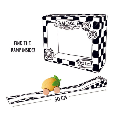 Speelgoedauto Lou the Lemon met garage & racebaan - 0+ jaar - Natuurrubber & FSC-hout - Oli&Carol