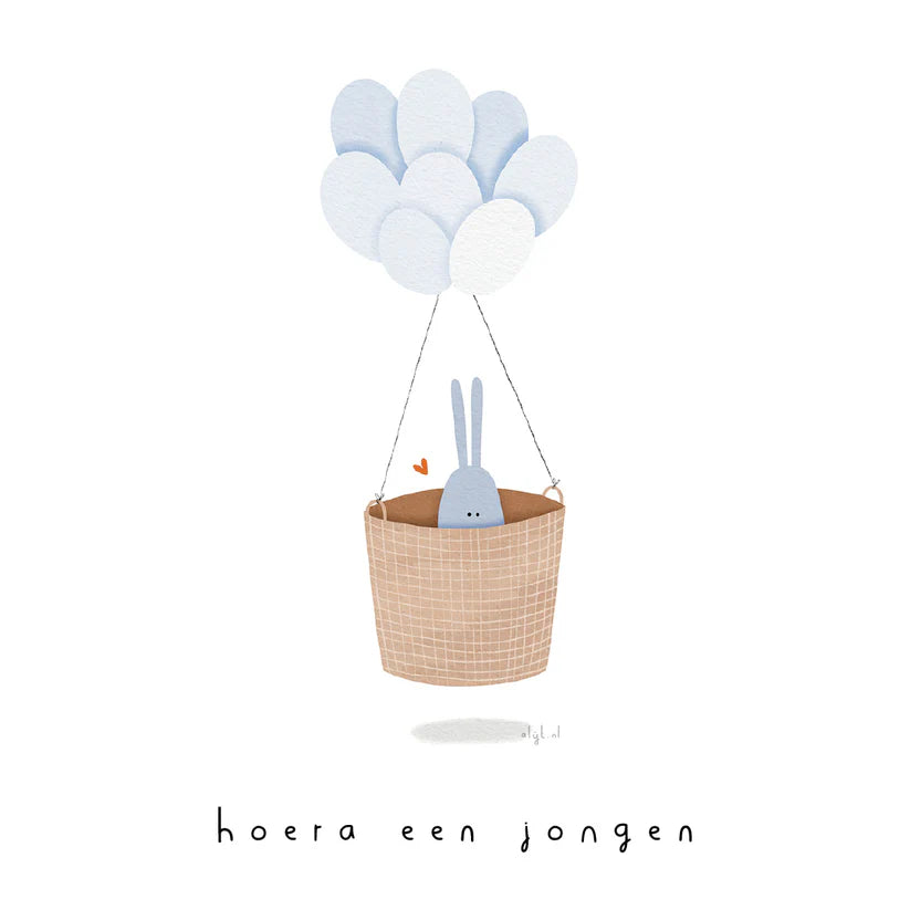 Alijt wenskaartje - Hoera een jongen - Luchtballon