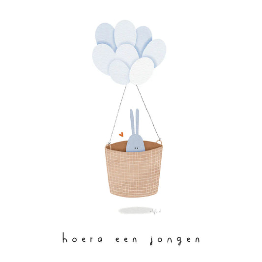 Alijt wenskaartje - Hoera een jongen - Luchtballon