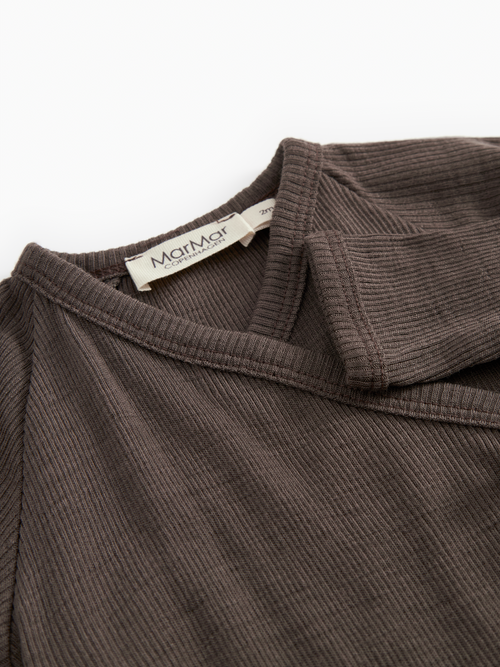 Wickelstrampler - Rula Wool Rib - Merinowolle - MarMar Copenhagen Detail terre dunkelbraun