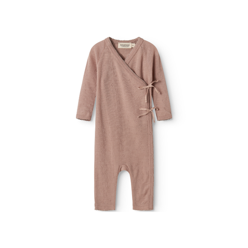 Combinaison douce en laine mérinos pointelle MarMar Copenhagen Piva pour bébé, thermorégulatrice et sans démangeaisons, burnt rose