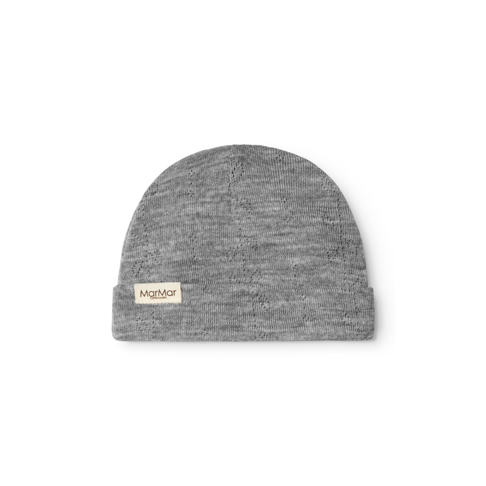 Zacht MarMar Copenhagen Piva pointelle merinowol mutsje voor baby thermoregulerend en kriebelvrij grey melange grijs
