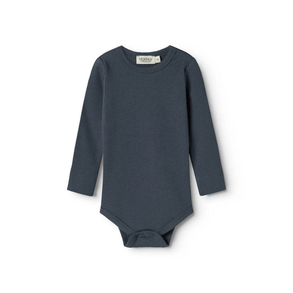 MarMar Copenhagen Plain Body Modal Long Sleeve  Zacht Baby Romper met Lange Mouwen TENCEL™ Modal & Biologisch Katoen blue navy donkerblauw