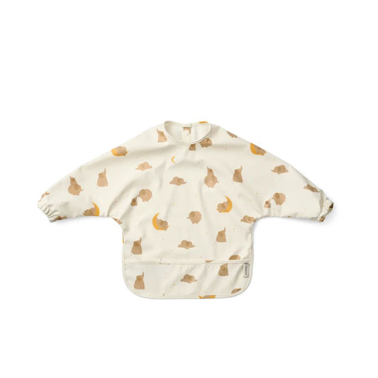 Slabbetje lange mouw Merle - Gerecyceld polyester - Elephant/creme - Liewood voorkant