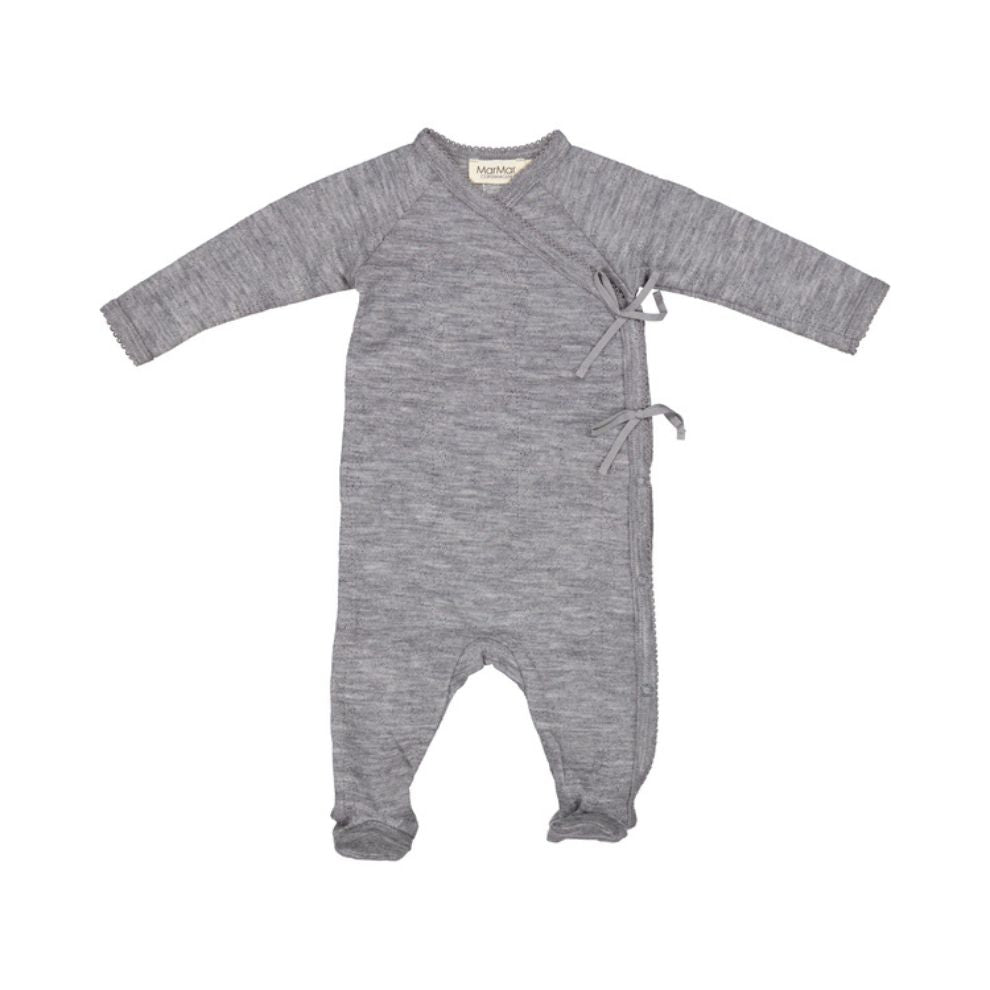 MarMar Copenhagen - Rubetta Wool Pointelle Jumpsuit - Romperpakje met voetjes - 100% merino wol - Grey melange product