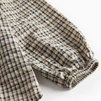 Blouse top Takari scarf - Biologisch katoen - Pilot Navy Check - Marmar Copenhagen mouw
