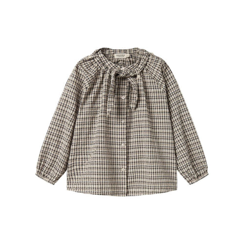 Blouse top Takari scarf - Biologisch katoen - Pilot Navy Check - Marmar Copenhagen voorkant
