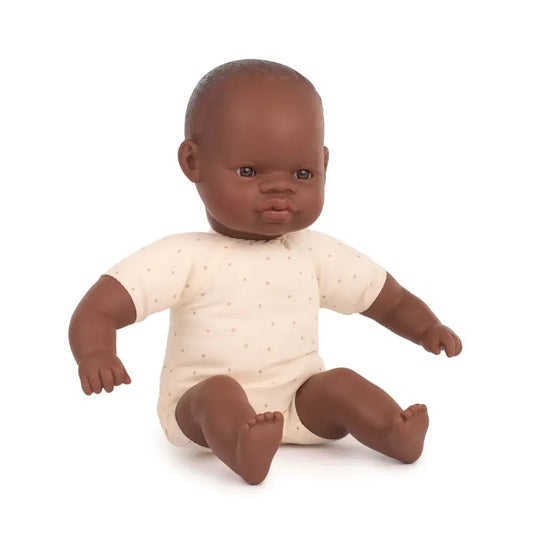 Miniland - Babypop Afrikaans met zacht lijfje - 32 cm -100% ftalaat vrij vinyl - productfoto
