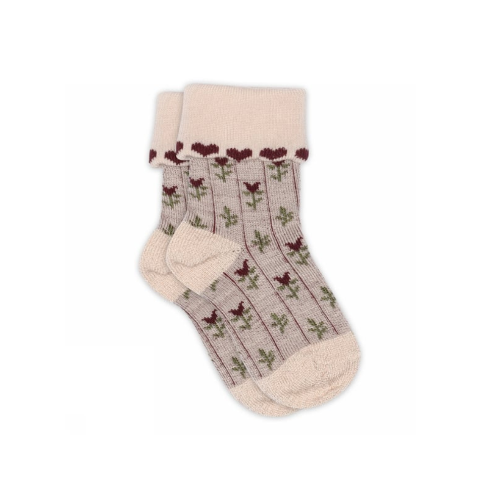 Wollen sokjes Nora - Bloemetjes/Rose Dust - MP Denmark