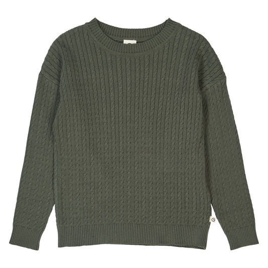 Gebreide kabel trui - Biologisch katoen - Deep green/groen - Müsli by Green Cotton voorkant