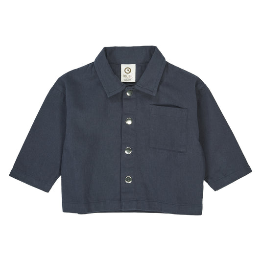 Müsli by Green Cotton - Twill shirt baby - Overhemd top - Night blue - 100% katoen voorkant