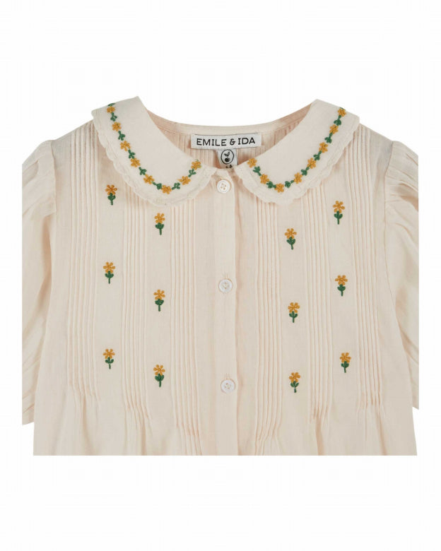 Top korte mouw - Blouse Brodee - Biologisch katoen - Creme - Emile et Ida