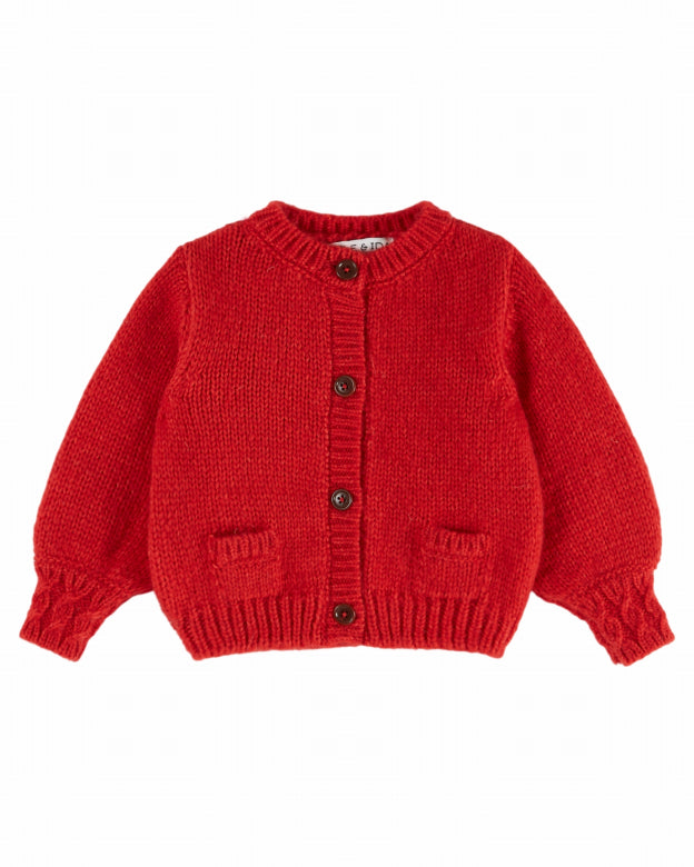 Gebreid vest Cardigan Doudou - Mars/Rood - Merinowol & Mako-katoen - Emile et Ida - voorkant
