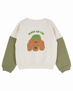 Pull à motif chien - Écru Pistache - Coton bio - Sweat-shirt bicolore - Emile et Ida - Photo produit - Image 4