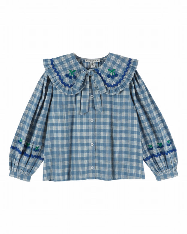 Blouse met kraag en strikdetail - Carreaux Célestine - Emile et Ida - productfoto
