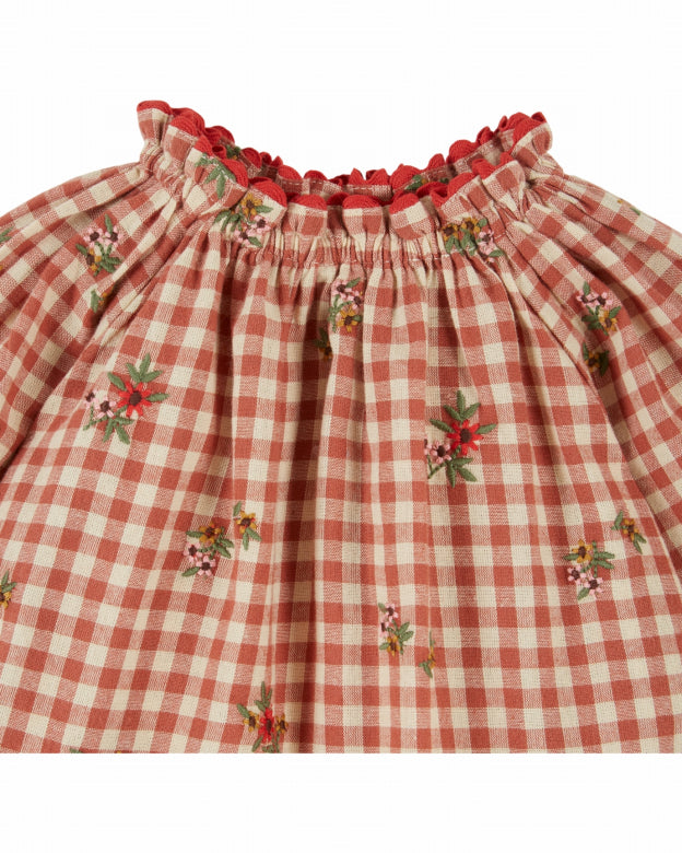 Wijde blouse met ruitprint en bloemenborduursel – Emile et Ida