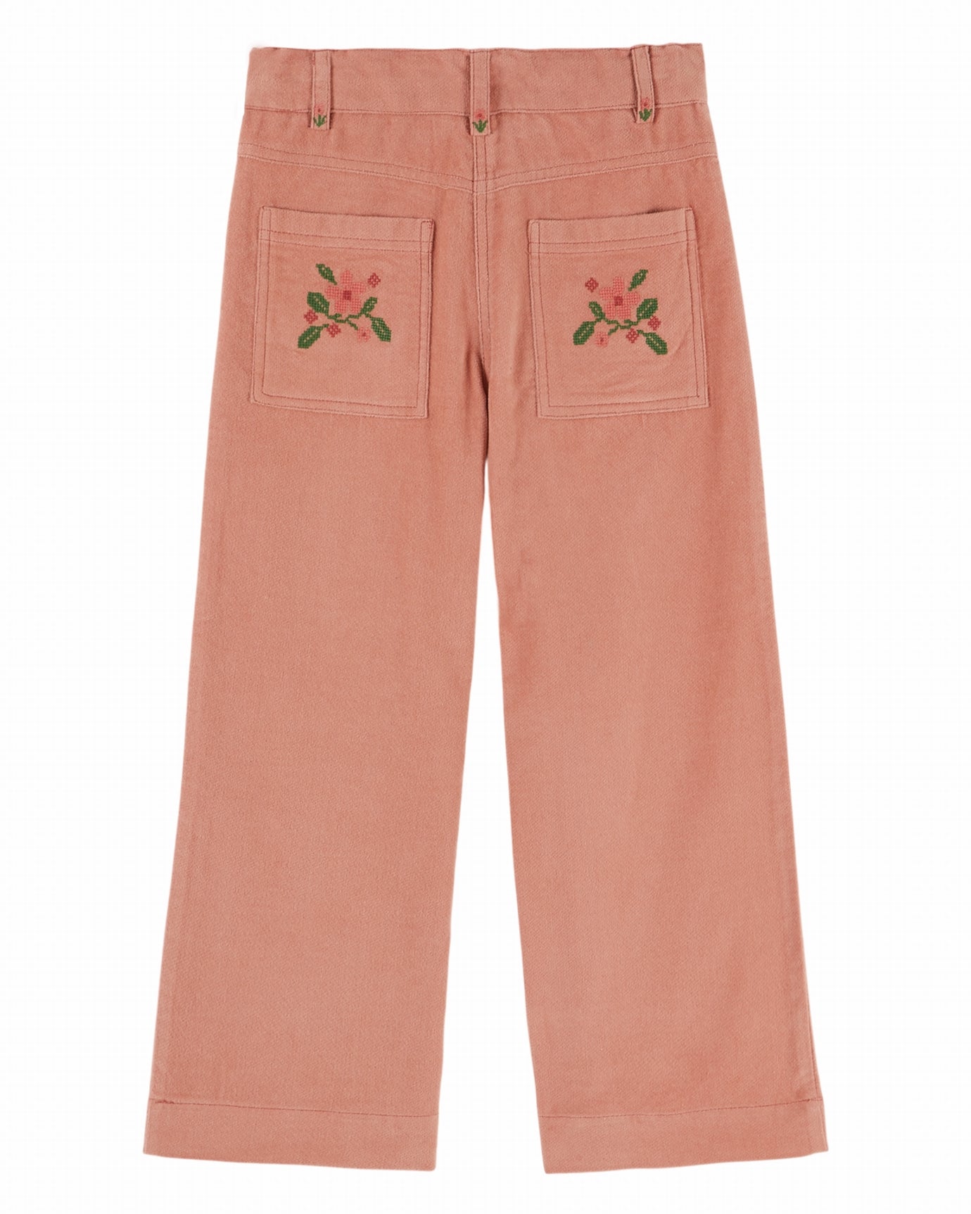 Velours broek met bloemenborduursel – Sakura/Roze – Emile et Ida