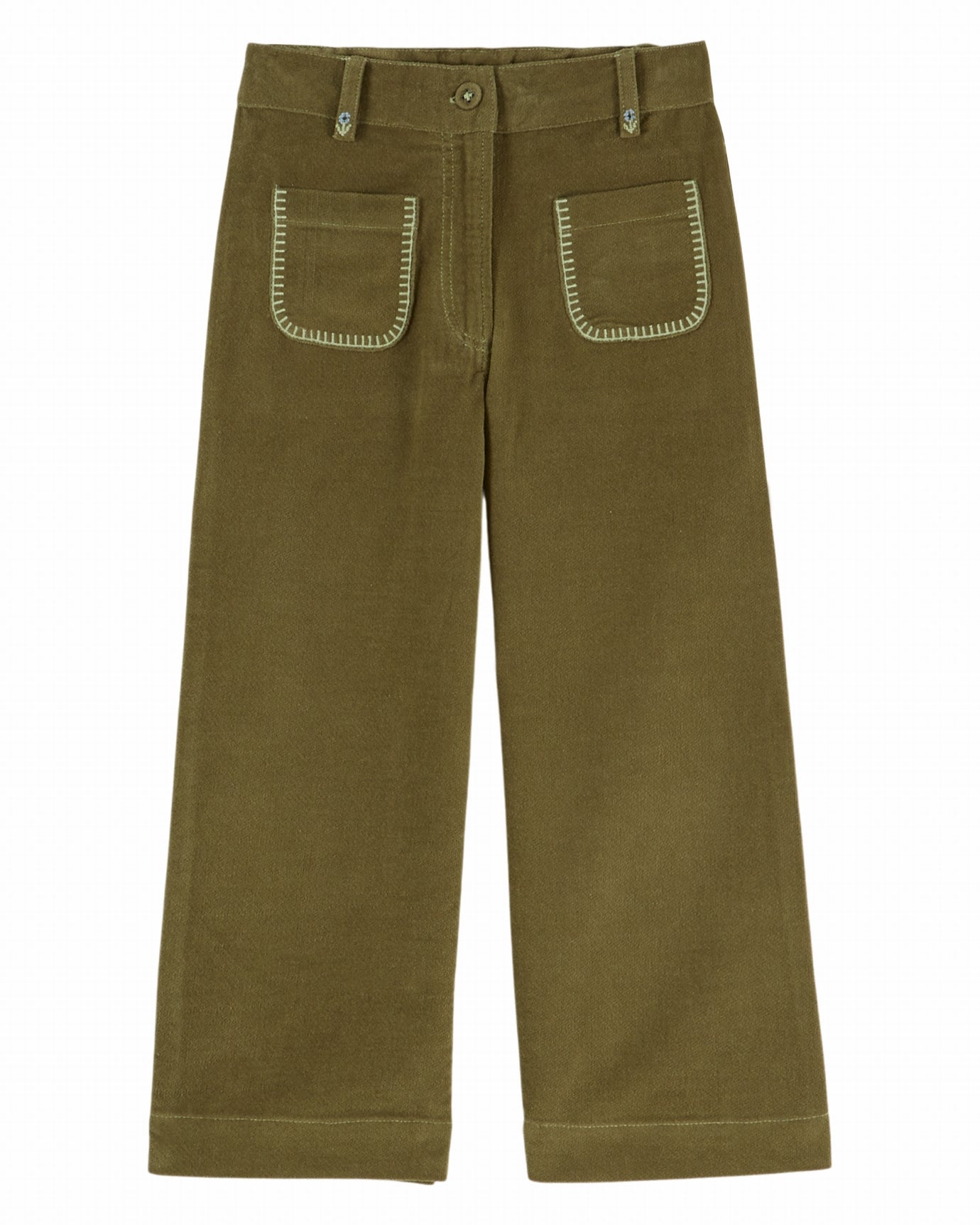 Velours broek met bloemenborduursel - Pistache/groen - Emile et Ida - productfoto