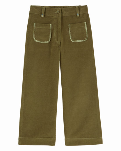 Velours broek met bloemenborduursel – Pistache/groen – Emile et Ida