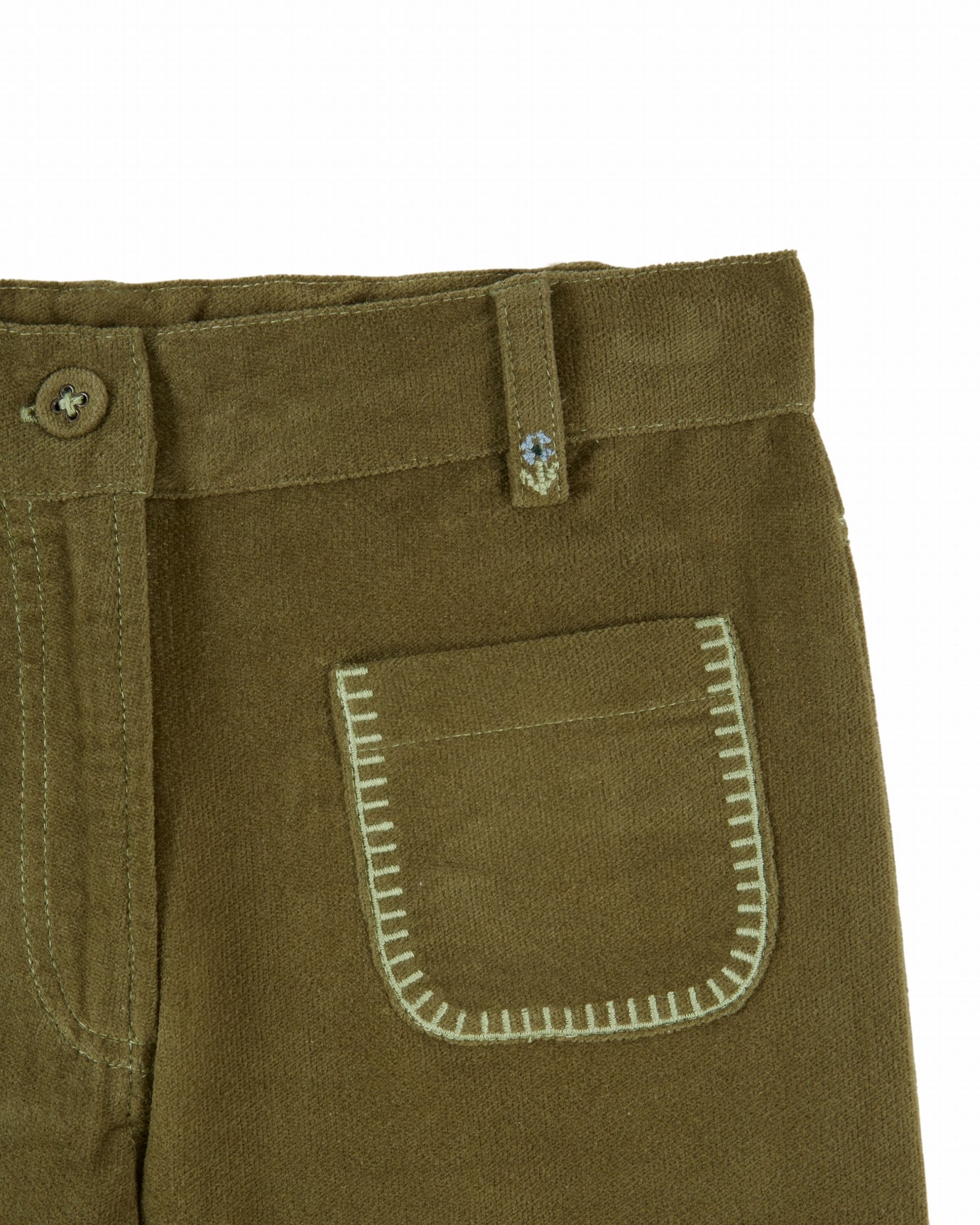 Velours broek met bloemenborduursel – Pistache/groen – Emile et Ida