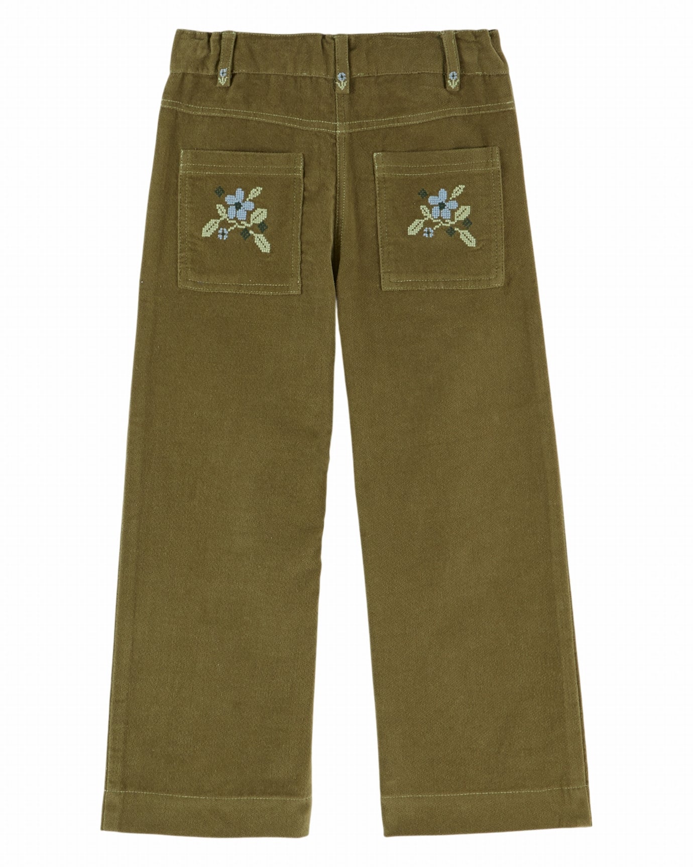 Velours broek met bloemenborduursel – Pistache/groen – Emile et Ida