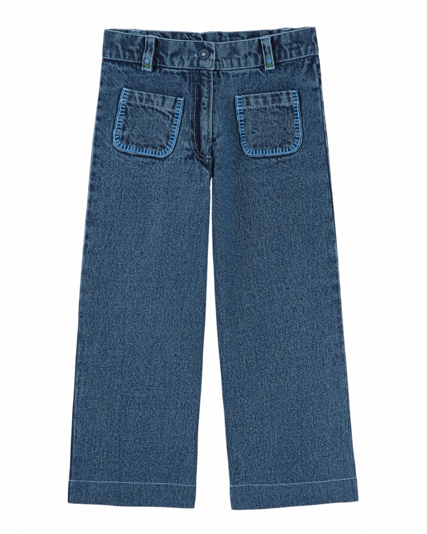 Denim broek met geborduurde zakken - Donkerblauw - Emile et Ida - productfoto