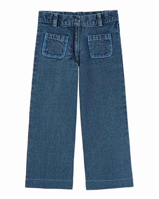 Denim broek met geborduurde zakken - Donkerblauw - Emile et Ida - productfoto