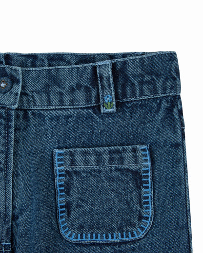 Denim broek met geborduurde zakken – Donkerblauw – Emile et Ida