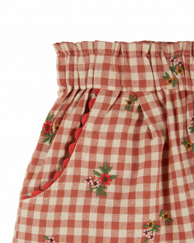 Wijde broek met ruitprint en bloemenborduursel – Emile et Ida