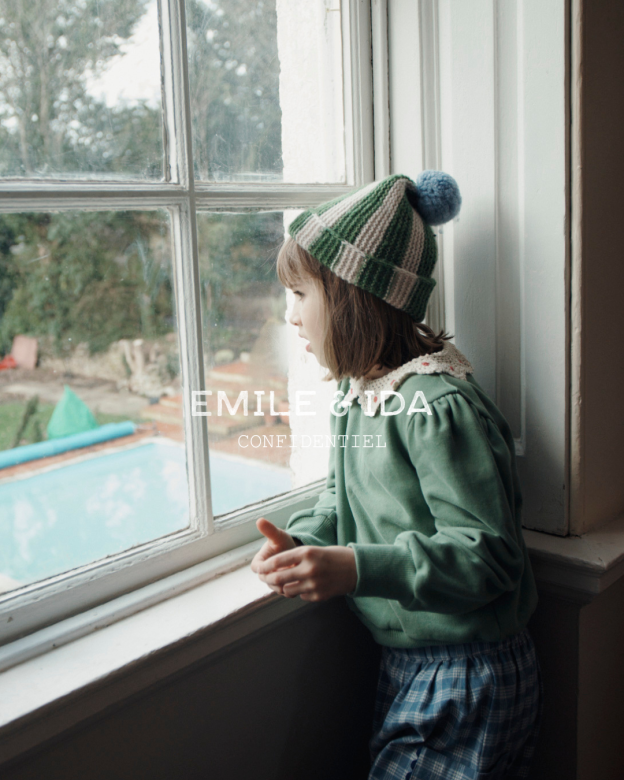 Gestreepte wollen muts met pompon - Olive & Blush - Emile et Ida - productfoto - afbeelding 3