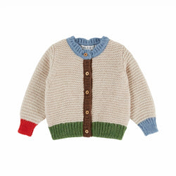 Color block cardigan - Farine Rouge - Merino wool & Mako cotton - Emile et Ida - front