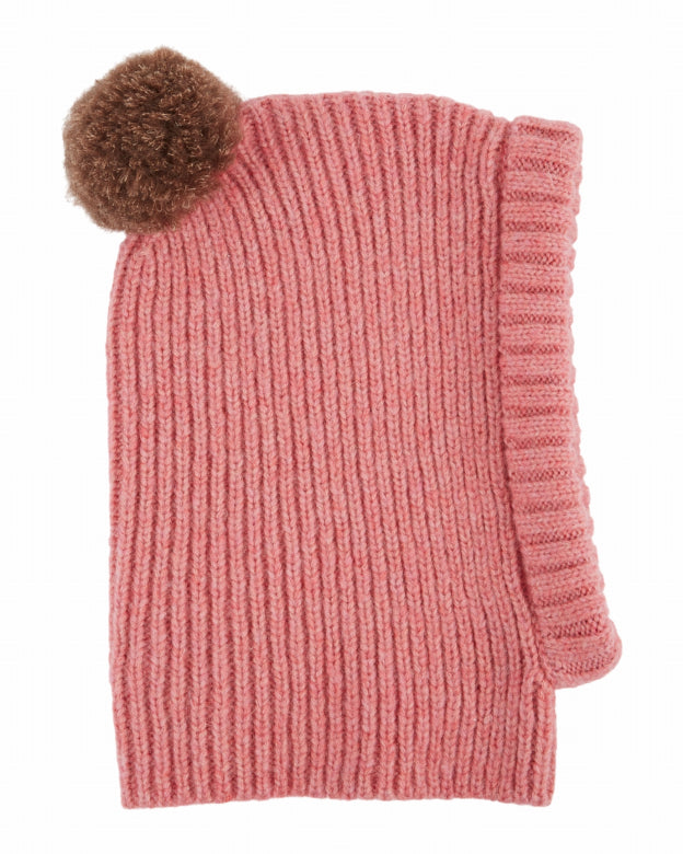 Gebreide balaclava met pompon - Merino wol/Mako katoen - Blush & Olive - Emile et Ida - voorkant