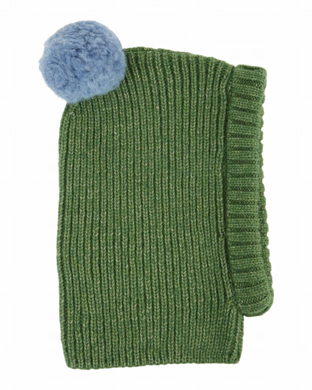 Gebreide balaclava met pompon - Merino wol/Mako katoen - Blush & Olive - Emile et Ida - voorkant - afbeelding 2