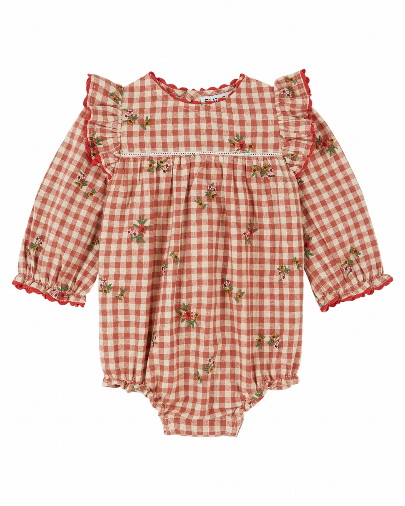 Babyromper met ruitjes en bloemen - Vichy Broderie - Emile et Ida - voorkant