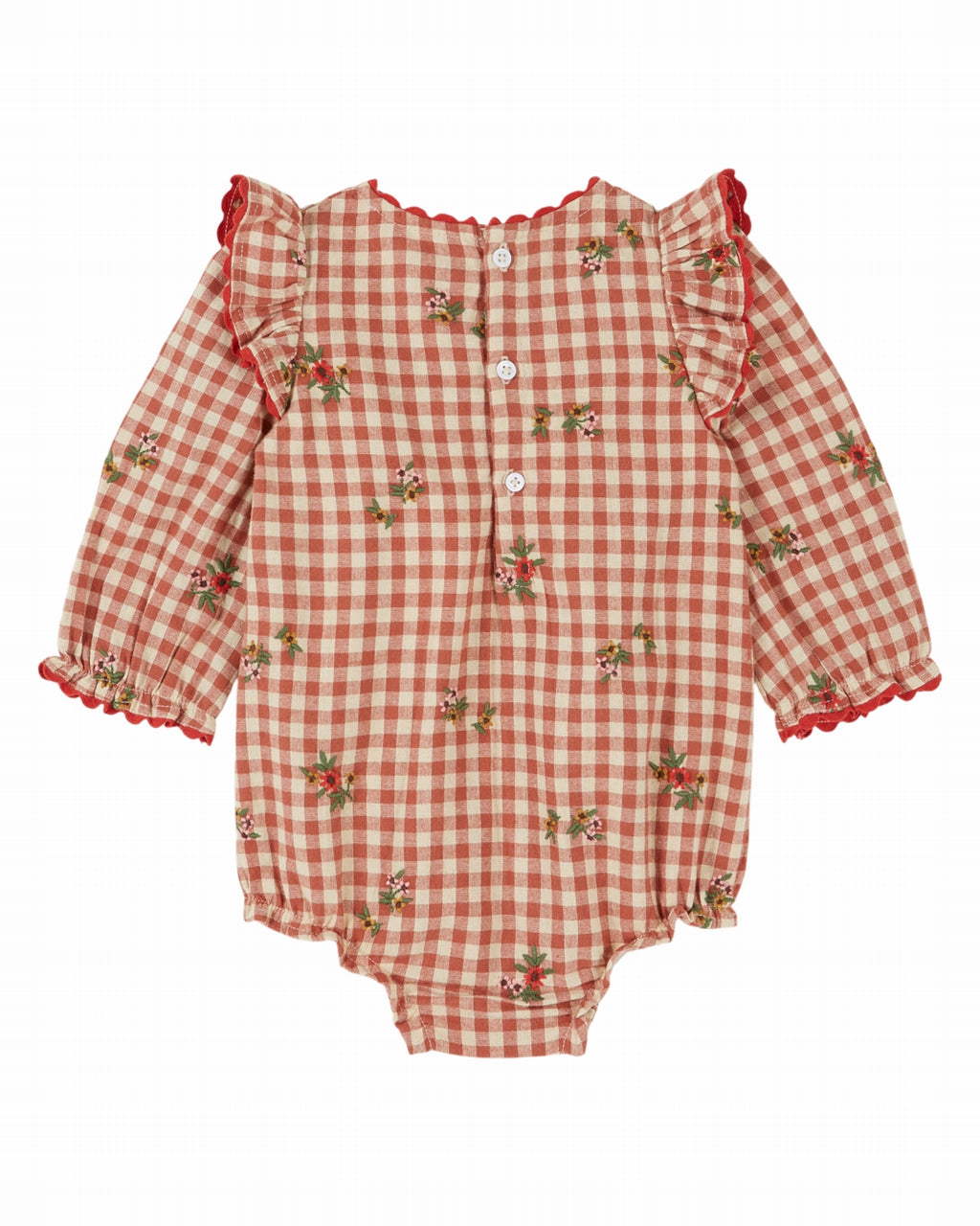 Babyromper met ruitjes en bloemen - Vichy Broderie - Emile et Ida - voorkant