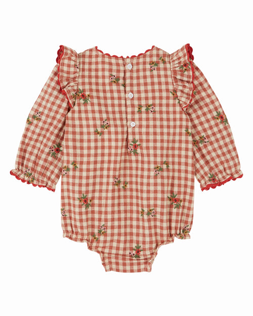 Babyromper met ruitjes en bloemen - Vichy Broderie - Emile et Ida - voorkant