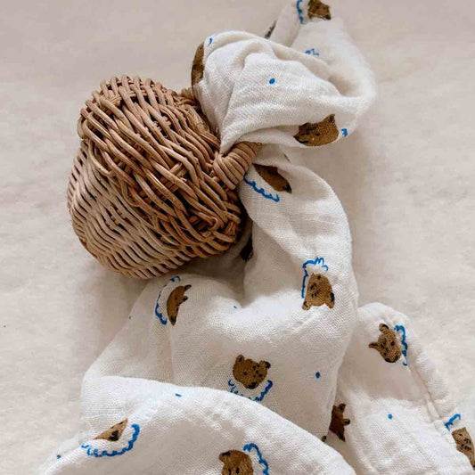 Hydrophilic cloth Bianca - Teddy/bear print - Muslin cotton - Rose in April