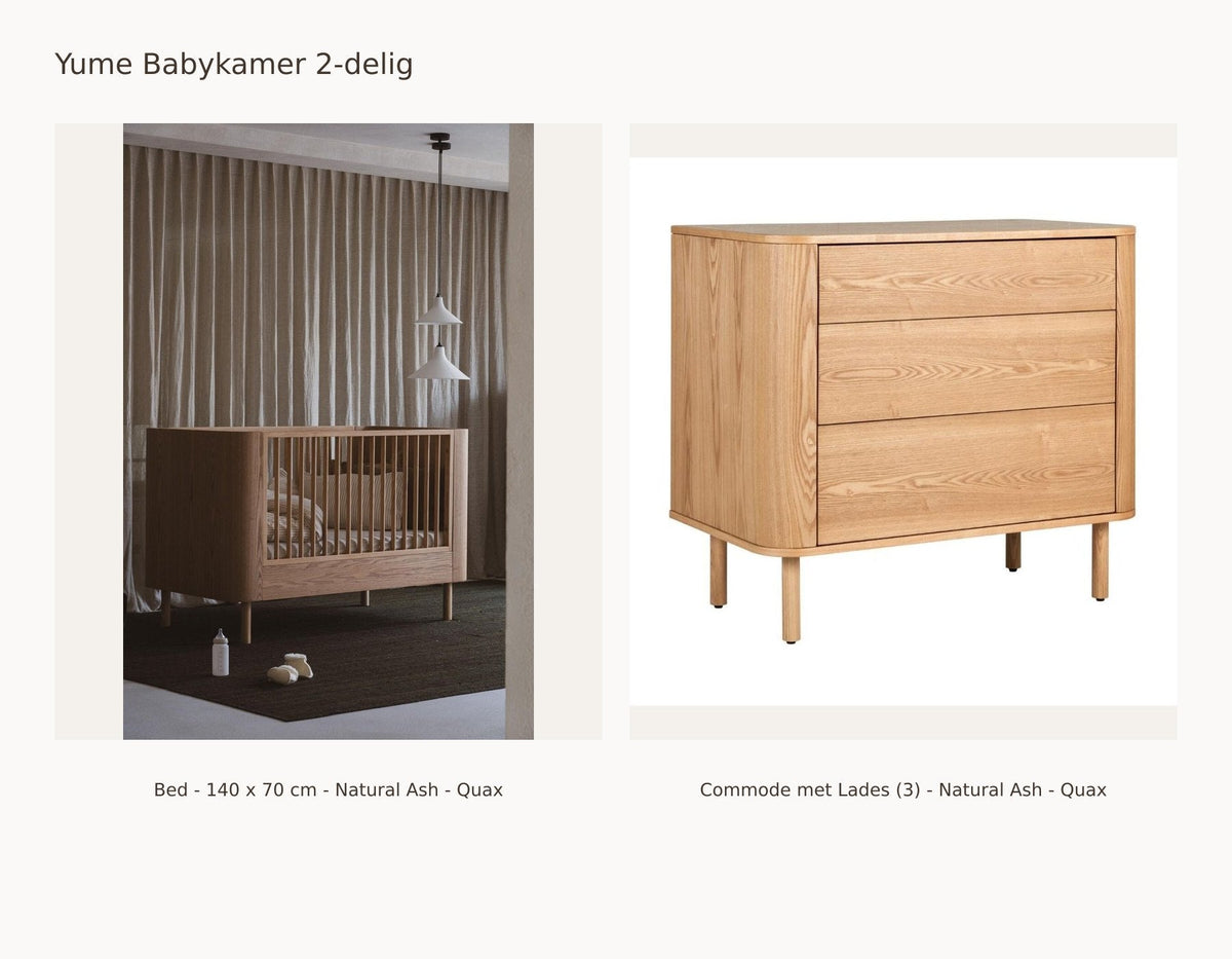 Quax Yume Babykamer 2-delig – Natural Ash – 140 × 70 – Commode met lades – met uitvalbeschermer: set met Bed - 140 x 70 cm - Natural Ash - Quax, Commode met Lades (3) - Natural Ash - Quax.