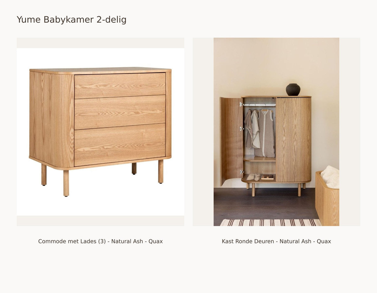 Quax Yume Babyzimmer 2-teilig – Natural Ash – Kommode mit Schubladen – Kleiderschrank mit abgerundeten Türen: Set mit Kommode mit Schubladen (3) - Natural Ash - Quax, Schrank mit abgerundeten Türen - Natural Ash - Quax.