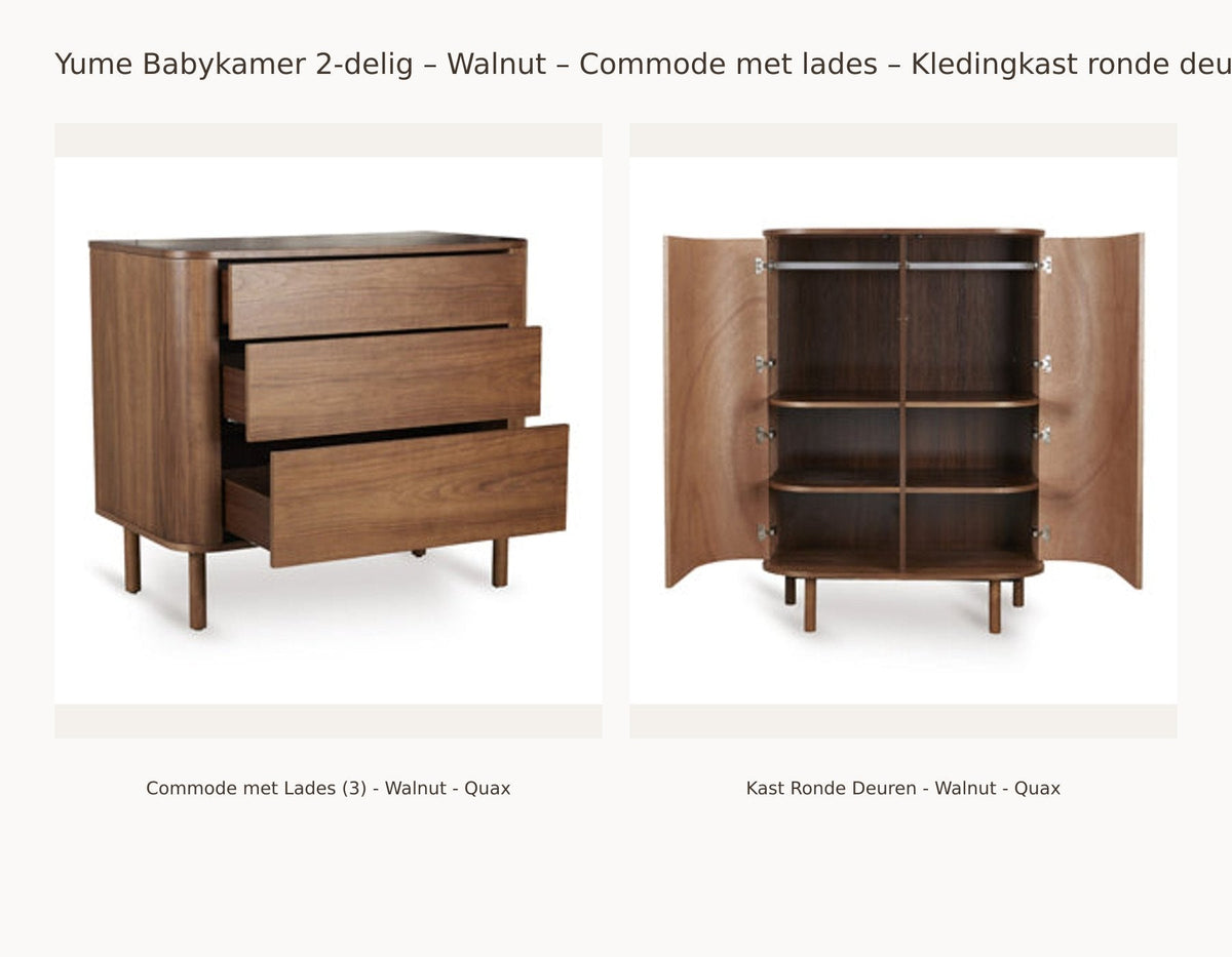 Quax Yume Nursery Set 2-Piece – Walnut – Dresser with Drawers – Wardrobe Round Doors: set with Dresser with Drawers (3) - Walnut - Quax, Wardrobe Round Doors - Walnut - Quax.