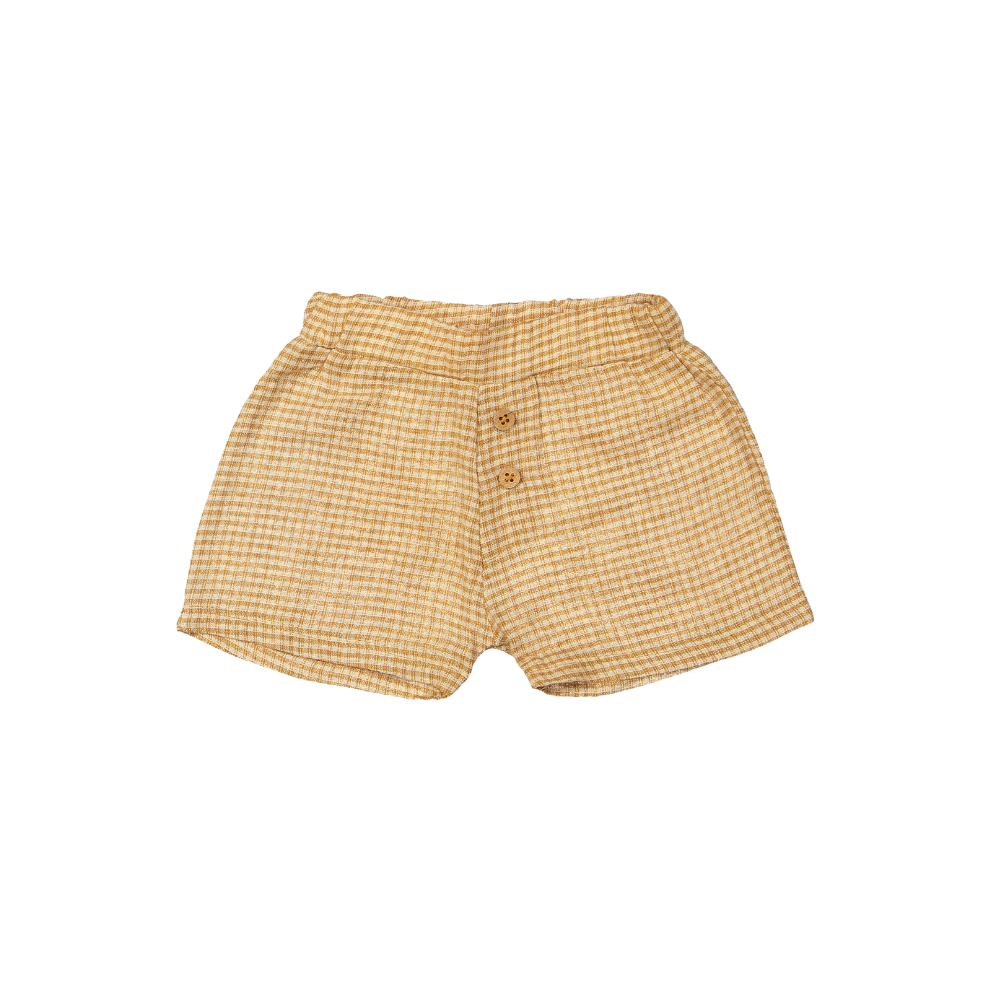 Kort broekje Zuri - Linnen/Katoen - Square Brown/Bruin - Riffle Amsterdam voor