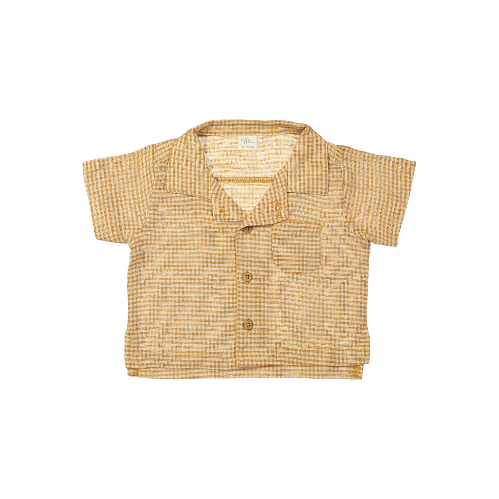 Overhemd top Cody - Linnen/Katoen - Square Brown/Bruin - Riffle Amsterdam voor